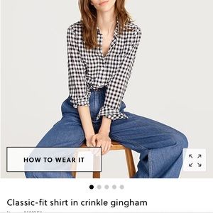 J. Crew navy and white gingham shirt